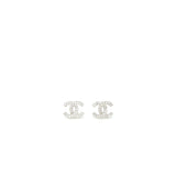 Chanel CC Logo Earrings Crystal Silver Tone