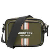 Luxury Burberry Top Striped Leather Crossbody Bag Green