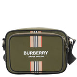 Luxury Burberry Top Striped Leather Crossbody Bag Green