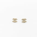 Chanel Classic Crystal CC Logo Earrings Light Gold Tone