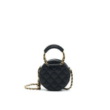 Chanel Top Handle Caviar Round Clutch with Chain Black