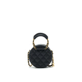 Chanel Top Handle Caviar Round Clutch with Chain Black