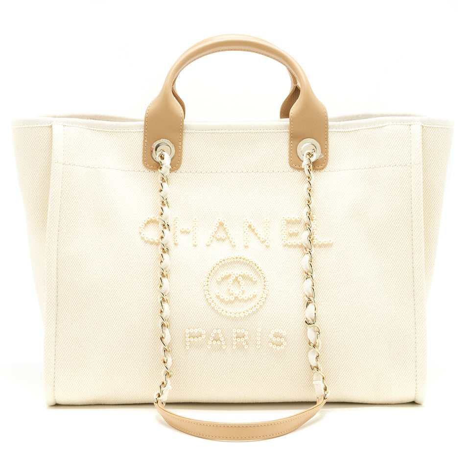 Chanel Deauville Tote Bag In Creamy White/ Beige