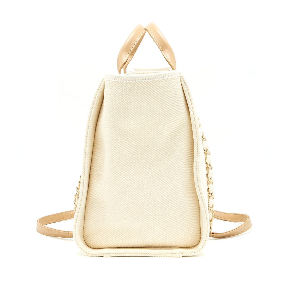 Chanel Deauville Tote Bag In Creamy White/ Beige