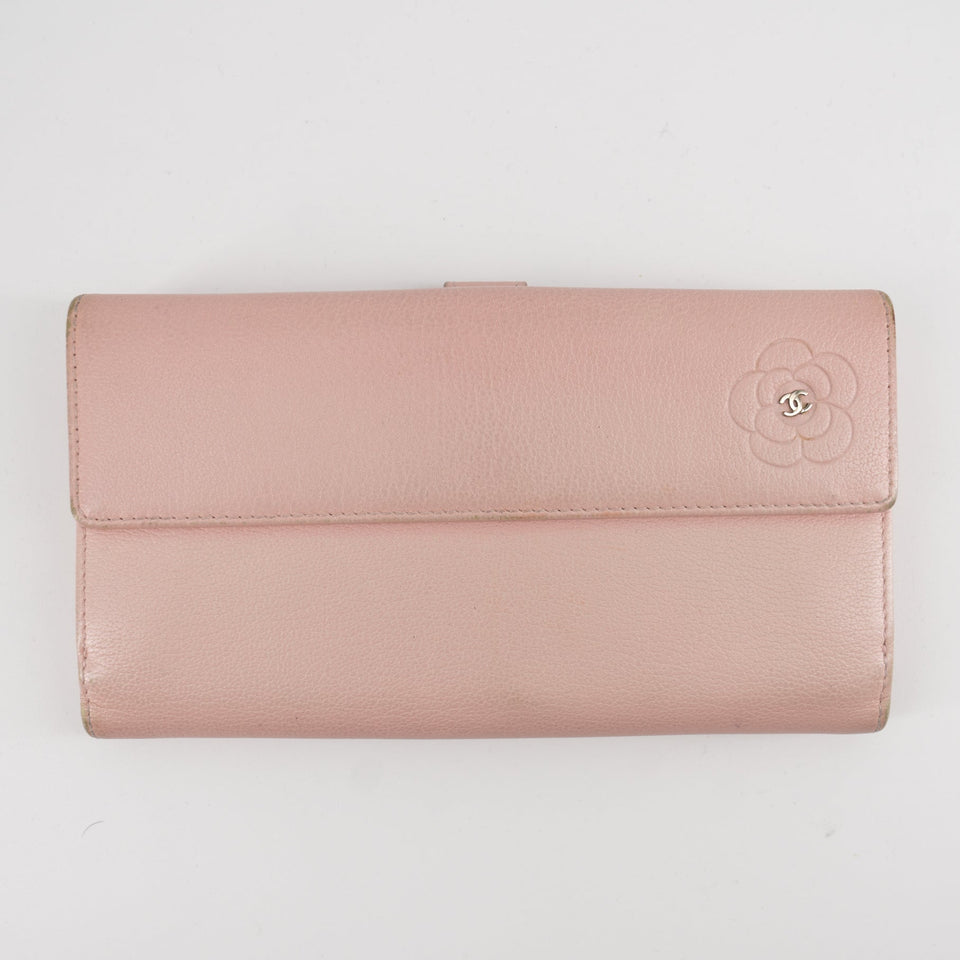 Chanel Butterfly Camellia Bifold Long Wallet Pink