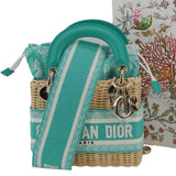Christian Dior Lady Dior Mini Wicker Oblique Shoulder Bag Green