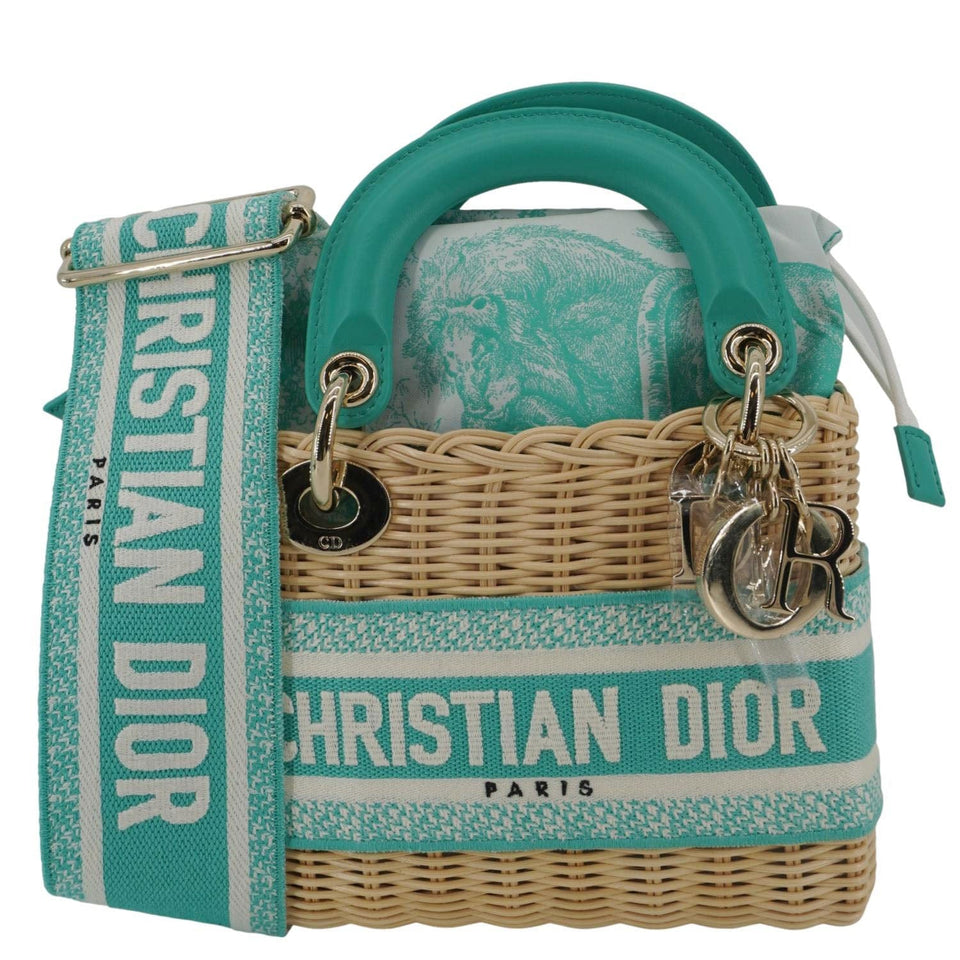 Christian Dior Lady Dior Mini Wicker Oblique Shoulder Bag Green