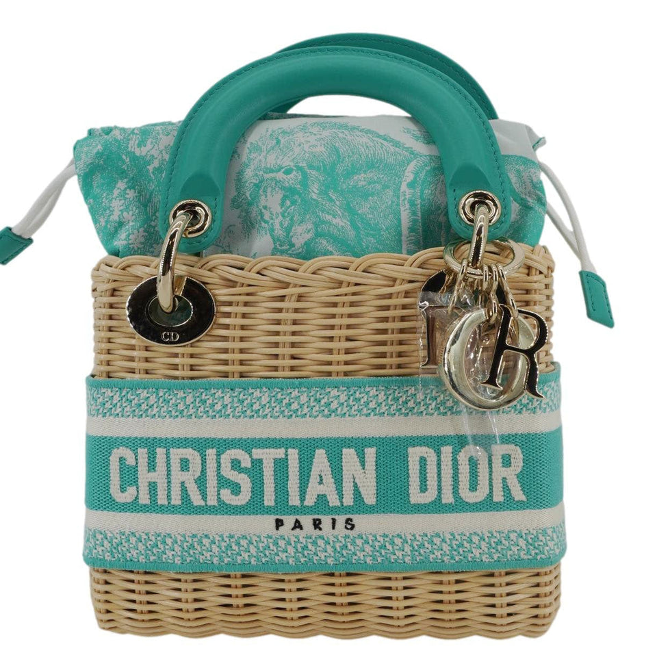 Christian Dior Lady Dior Mini Wicker Oblique Shoulder Bag Green