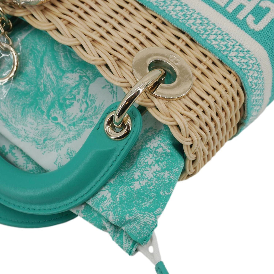 Christian Dior Lady Dior Mini Wicker Oblique Shoulder Bag Green