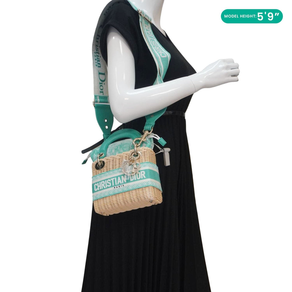 Christian Dior Lady Dior Mini Wicker Oblique Shoulder Bag Green
