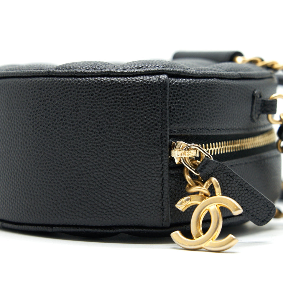 Chanel Top Handle Caviar Round Clutch with Chain Black
