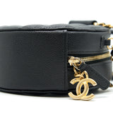 Chanel Top Handle Caviar Round Clutch with Chain Black