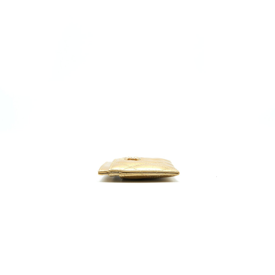 Chanel Quilted  Holder Lambskin Gold Colour with Gold and Pearl CC Logo