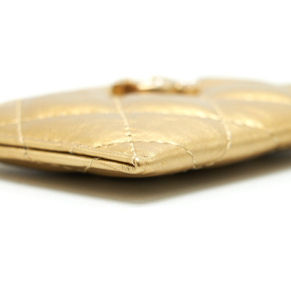Chanel Quilted  Holder Lambskin Gold Colour with Gold and Pearl CC Logo