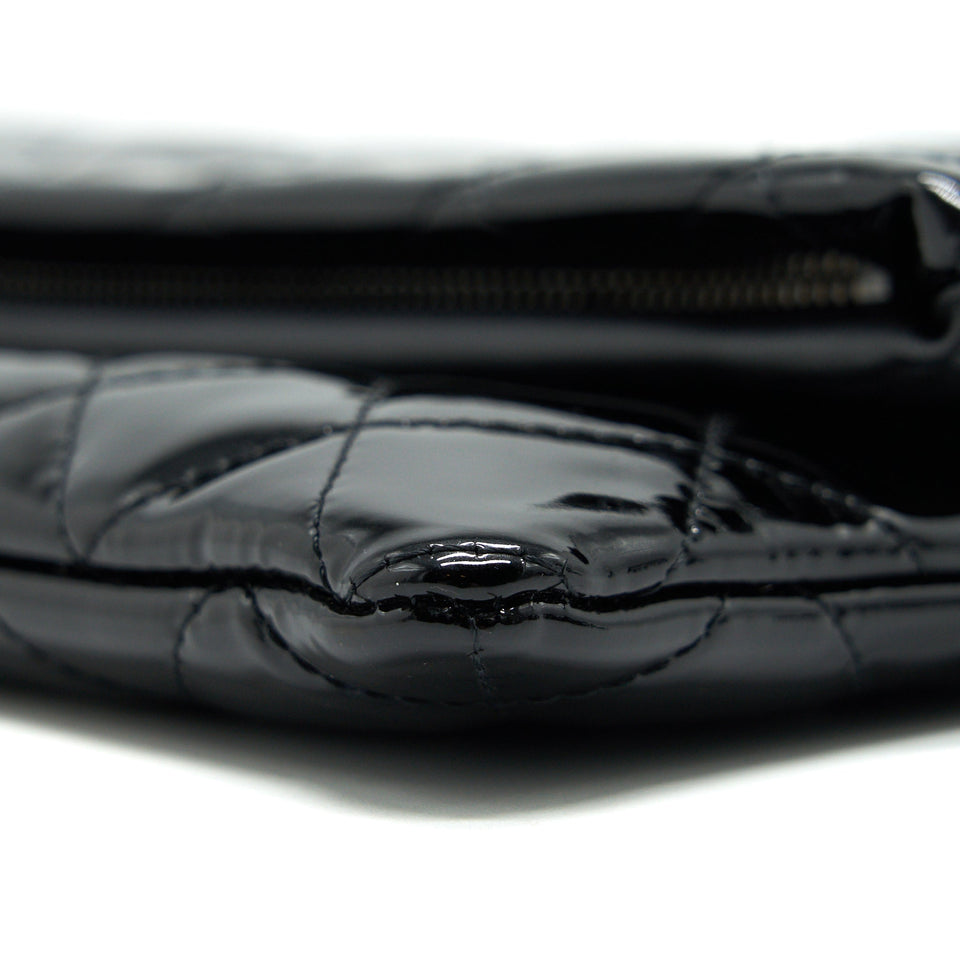 Chanel Fold Over Clutch Patent Leather Black