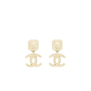 Chanel Crystal CC Drop Earrings With Pink Stud L