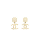 Chanel Crystal CC Drop Earrings With Pink Stud L