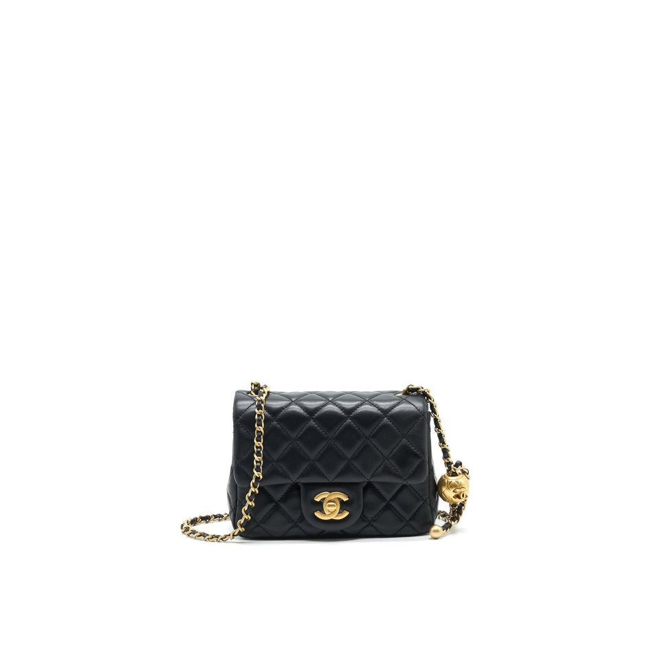 Chanel 22C Pearl Crush Mini Square Flap Bag Black Lambskin
