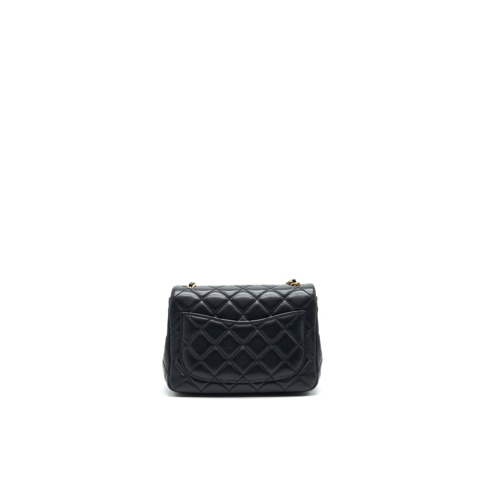 Chanel 22C Pearl Crush Mini Square Flap Bag Black Lambskin