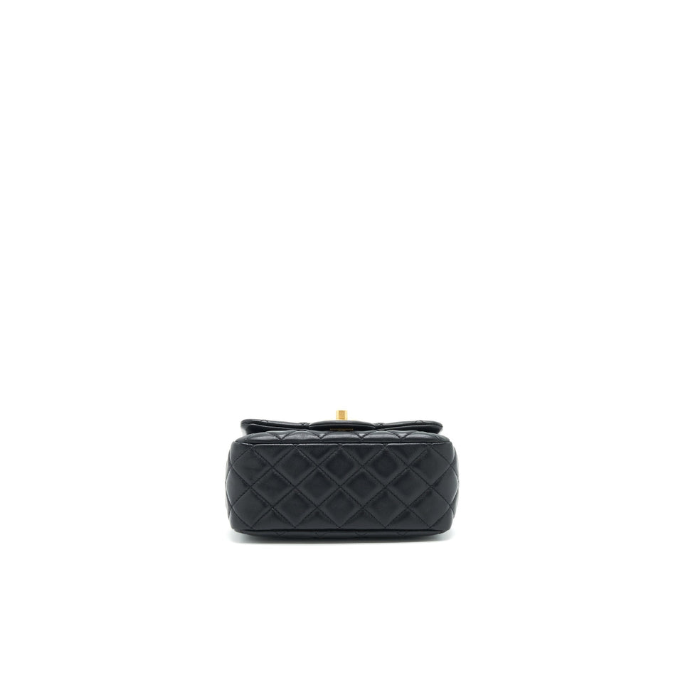 Chanel 22C Pearl Crush Mini Square Rectangular Flap Bag Black （Microchip)