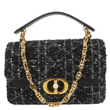 Christian Dior Jolie Small Cannage Tweed Top Handle Shoulder Bag Black