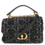 Christian Dior Jolie Small Cannage Tweed Top Handle Shoulder Bag Black