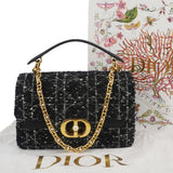 Christian Dior Jolie Small Cannage Tweed Top Handle Shoulder Bag Black