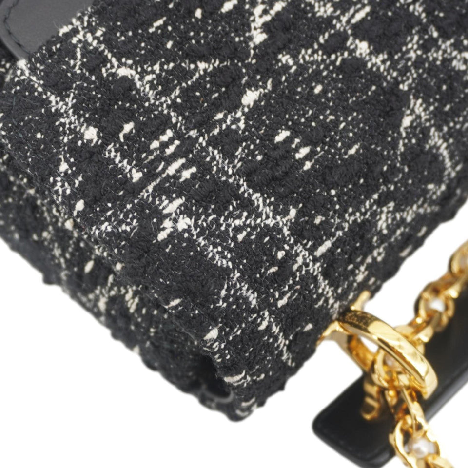 Christian Dior Jolie Small Cannage Tweed Top Handle Shoulder Bag Black