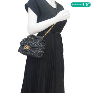 Christian Dior Jolie Small Cannage Tweed Top Handle Shoulder Bag Black
