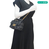 Christian Dior Jolie Small Cannage Tweed Top Handle Shoulder Bag Black