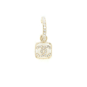 Chanel 23P Square CC Logo Drop Earrings Crystal Light Gold Tone