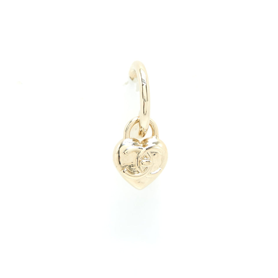 Chanel Heart CC Earrings Light Gold Tone