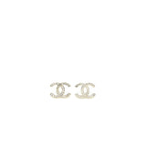 Chanel 23P CC Logo Earrings Large Model Crystal Light Gold Tone