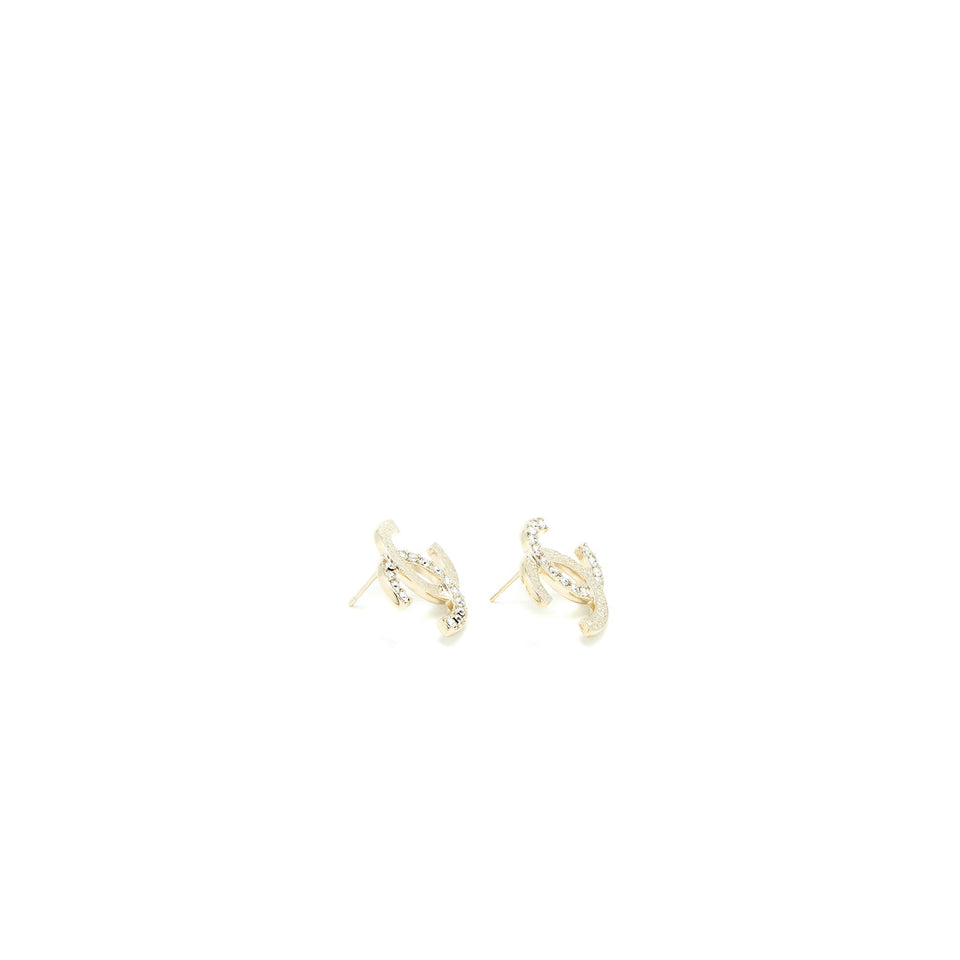 Chanel 23P CC Logo Earrings Large Model Crystal Light Gold Tone