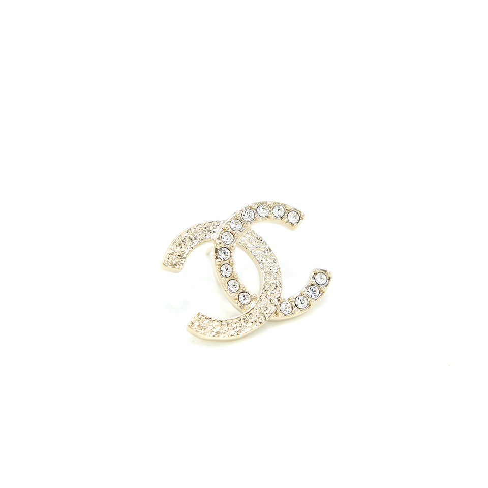 Chanel 23P CC Logo Earrings Large Model Crystal Light Gold Tone