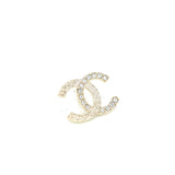 Chanel 23P CC Logo Earrings Large Model Crystal Light Gold Tone