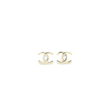Chanel CC Logo Earrings Crystal Light Gold Tone