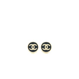 Chanel Round and CC Logo Earrings Black/Light Gold Tone