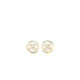 Chanel Round with CC Logo Earrings White/Light Gold Tone