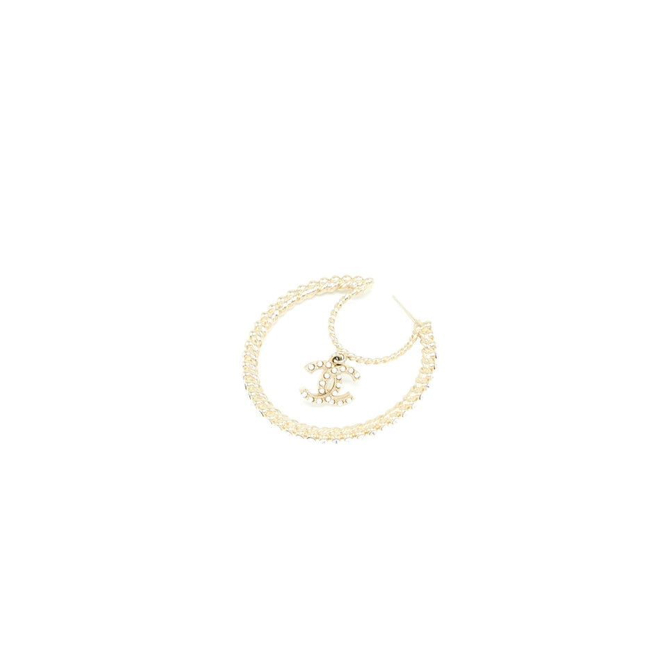 Chanel Giant Pearl Circle Earrings Pearl/Crystal Light Gold Tone
