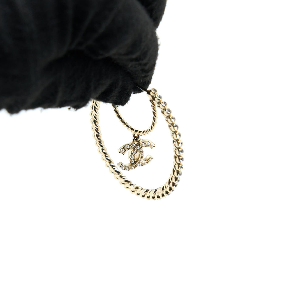 Chanel Giant Pearl Circle Earrings Pearl/Crystal Light Gold Tone