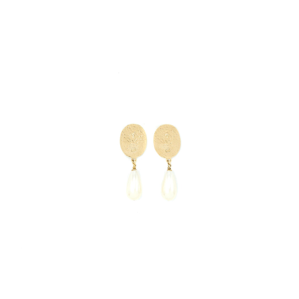 Chanel CC Logo Drop Earrings Pearl/Crystal Gold Tone