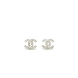 Chanel Mini Classic CC Logo Earrings Silver Tone
