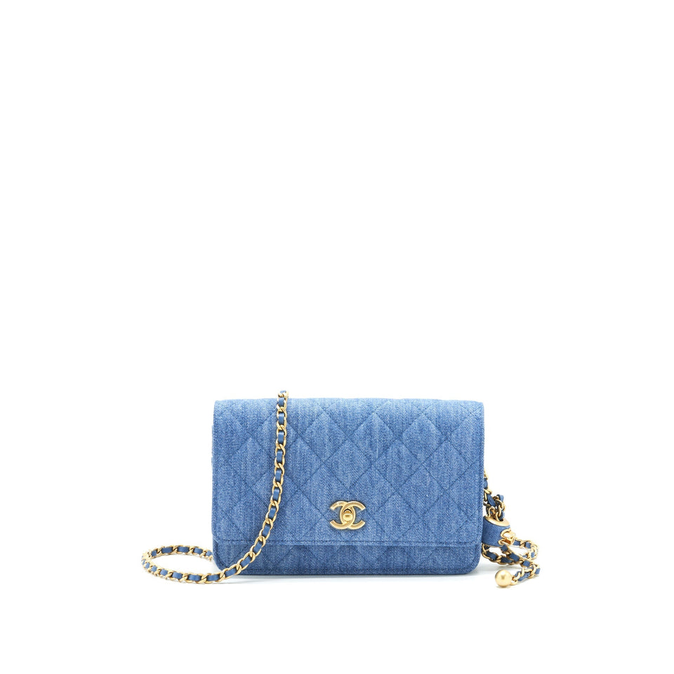 Chanel 22C Pearl Crush  Wallet On Chain Denim