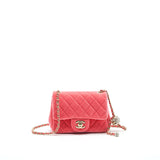 Chanel Velvet Quilted Mini Square Pearl Crush Flap Bag Pink