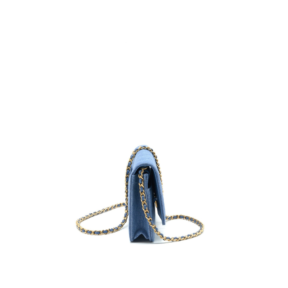 Chanel 22C Pearl Crush  Wallet On Chain Denim