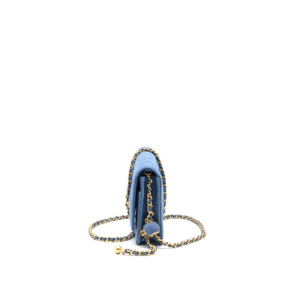 Chanel 22C Pearl Crush  Wallet On Chain Denim