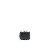 Chanel Small Vanity with Chain raffia Black Beige stripe