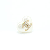 Chanel Heart Pearl Earrings With Crystals Light Gold