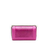 Chanel Medium Le Boy Flap Bag in Python Leather Pink with Brushed